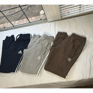 Adidas Men Black, Gray, and Brown Joggers Trio